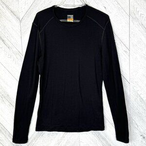 Icebreaker Merino 200 Wool Base Layer Shirt Mens Small Black Long Sleeve Top